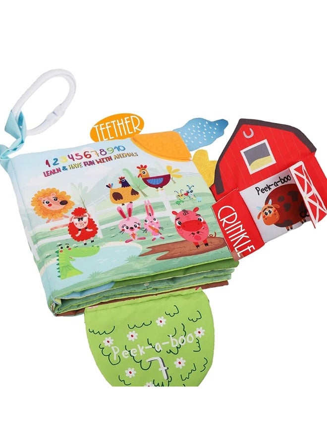 Soft Cloth Crinkle Baby Books 0-6 Months Baby Toys 6 to 12 Months Touch Feel Books for Babies Infants Toddlers 1 Year Old, Baby Boy Girl Shower Gifts Ages 1-3 Early Education Farm Toy Teether