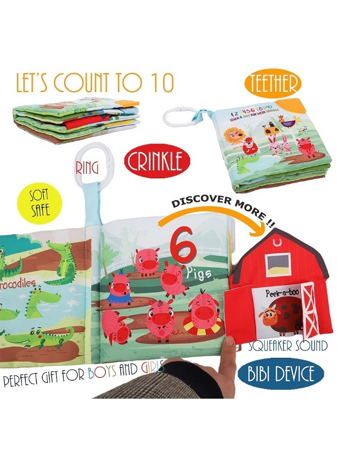 Soft Cloth Crinkle Baby Books 0-6 Months Baby Toys 6 to 12 Months Touch Feel Books for Babies Infants Toddlers 1 Year Old, Baby Boy Girl Shower Gifts Ages 1-3 Early Education Farm Toy Teether