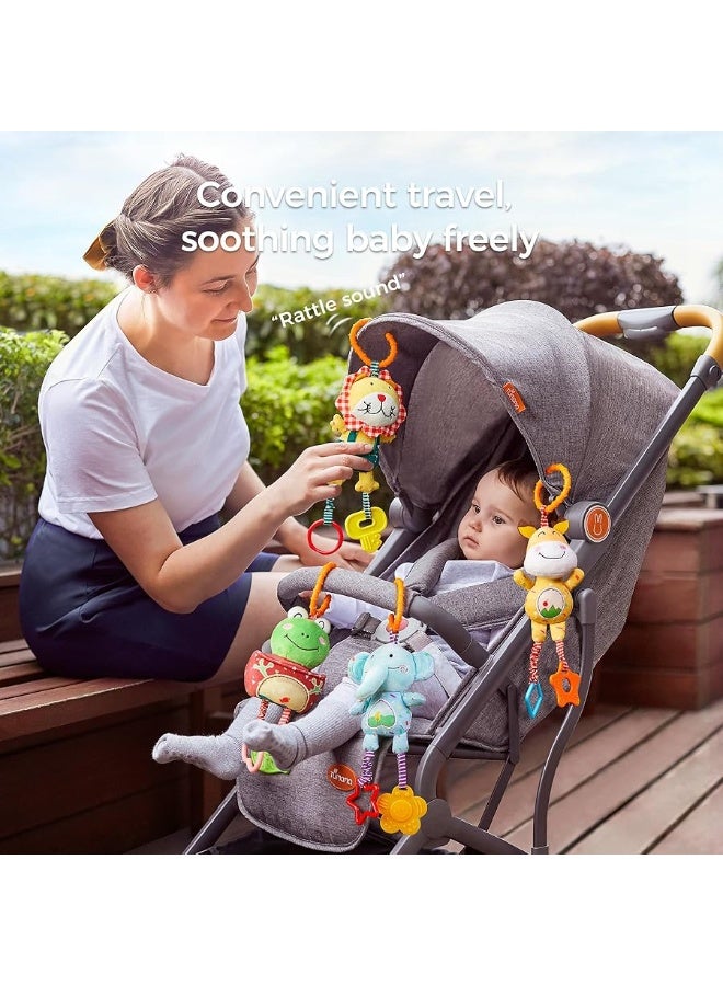 TUMAMA Baby Toys for 0, 3, 6, 9, 12 Months, Handbells Baby Rattles, Soft Plush Early Development Stroller Car Toys for Infant, Newborn Birthday Gifts, 4 Pack