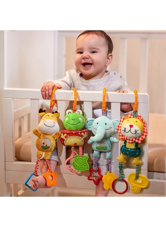 TUMAMA Baby Toys for 0, 3, 6, 9, 12 Months, Handbells Baby Rattles, Soft Plush Early Development Stroller Car Toys for Infant, Newborn Birthday Gifts, 4 Pack