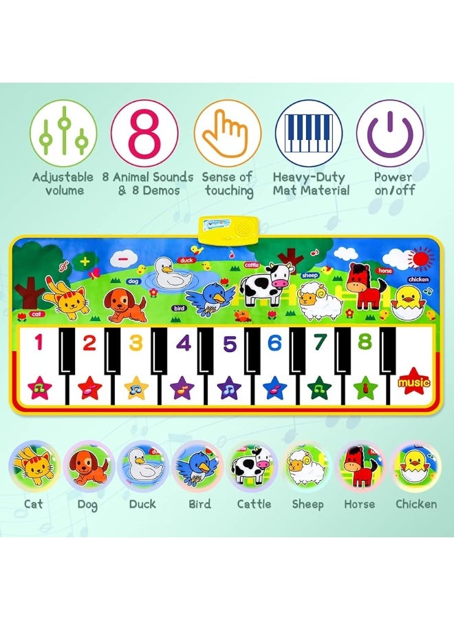 M SANMERSEN Piano Mat, 53'' x 23'' Musical Toys for Toddlers Floor Piano Touch Playmat with 8 Animal Sounds, Music Piano Keyboard Dance Mat Toddler Toys Gifts for Boys and Girls 1 2 3 4 5 Year Old