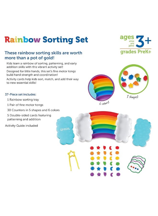 Learning Resources Rainbow Sorting Set,37 Pieces, Ages 3+, Fine Motor Skills, Color and Sorting Recognition, Addition Skills, Sensory Tray Toys