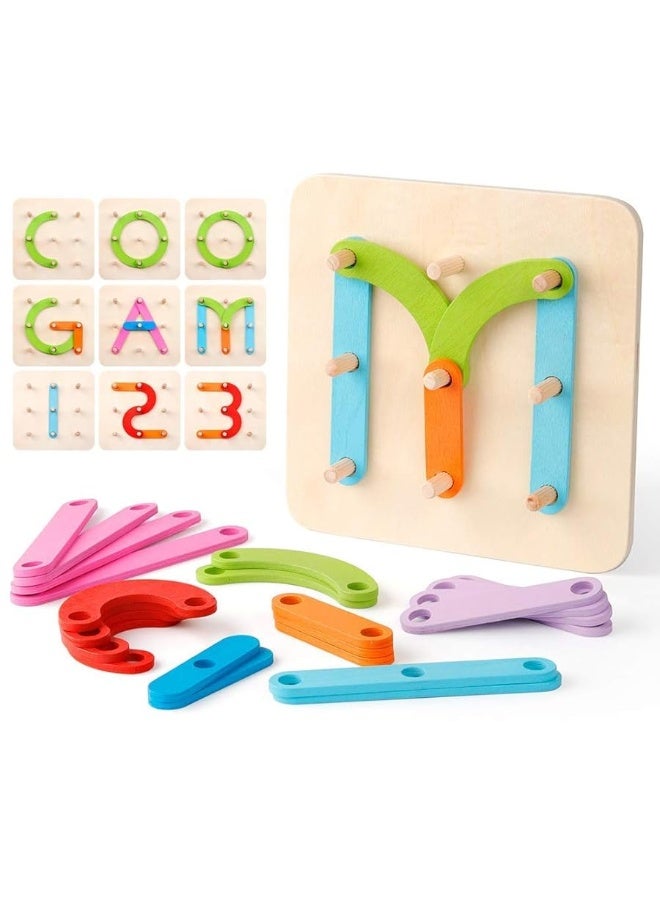 Coogam Wooden Letter Number Construction Puzzle Educational Stacking Blocks Toy Set Shape Color Sorter Pegboard Activity Board Sort Game for Kids Gift Preschool Learning STEM Toy