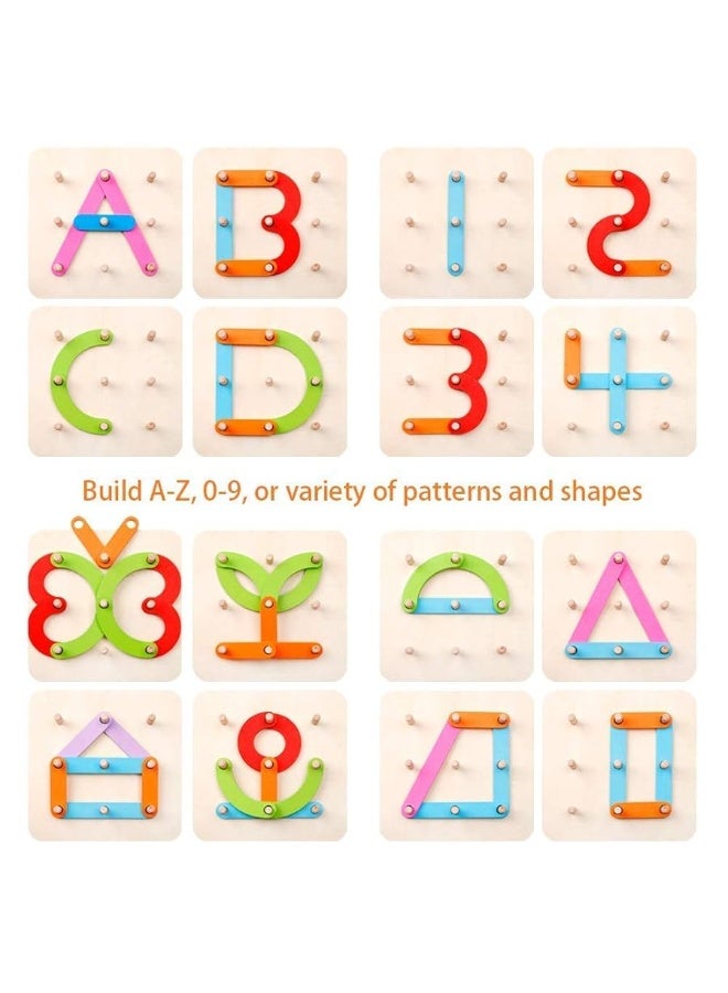 Coogam Wooden Letter Number Construction Puzzle Educational Stacking Blocks Toy Set Shape Color Sorter Pegboard Activity Board Sort Game for Kids Gift Preschool Learning STEM Toy