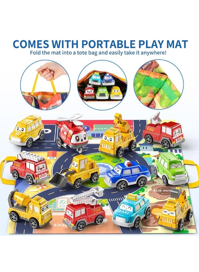 TEMI Toddler Pull Back Car Toys for 1 2 3 Year Old Boy Girl, 12 Pieces Baby Toy Cars with Play Mat/Storage Bag, Baby Toys 12-18 Months, Birthday Gifts for Toddler Toys Age 1-2