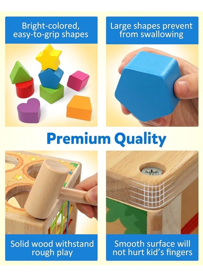 Coogam Wooden Montessori Toys for Toddlers, Shape Sorting Cube Whack Mole Fine Motor Skills Game for 1 2 3 Year Old 18 Month Baby Boys Girls Gift