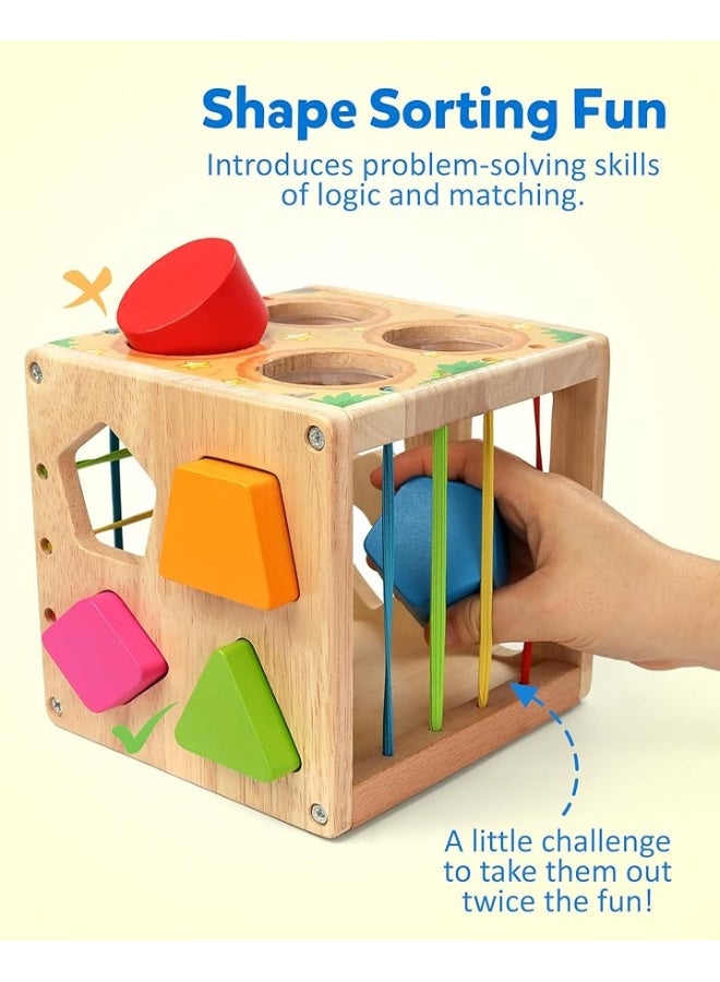 Coogam Wooden Montessori Toys for Toddlers, Shape Sorting Cube Whack Mole Fine Motor Skills Game for 1 2 3 Year Old 18 Month Baby Boys Girls Gift