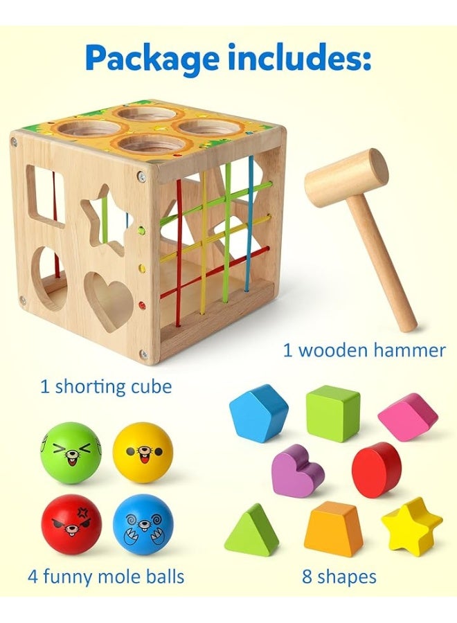 Coogam Wooden Montessori Toys for Toddlers, Shape Sorting Cube Whack Mole Fine Motor Skills Game for 1 2 3 Year Old 18 Month Baby Boys Girls Gift