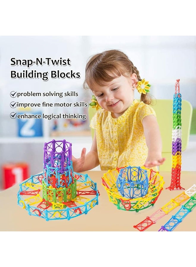 RAINBOW TOYFROG SnapNTwist Building Blocks  270 Piece Set of Flexible Interlocking Math Manipulatives  Open Ended STEM Toys for 5 to 12 Year Old Boys  Girls  Indoor Recess Games for Classroom