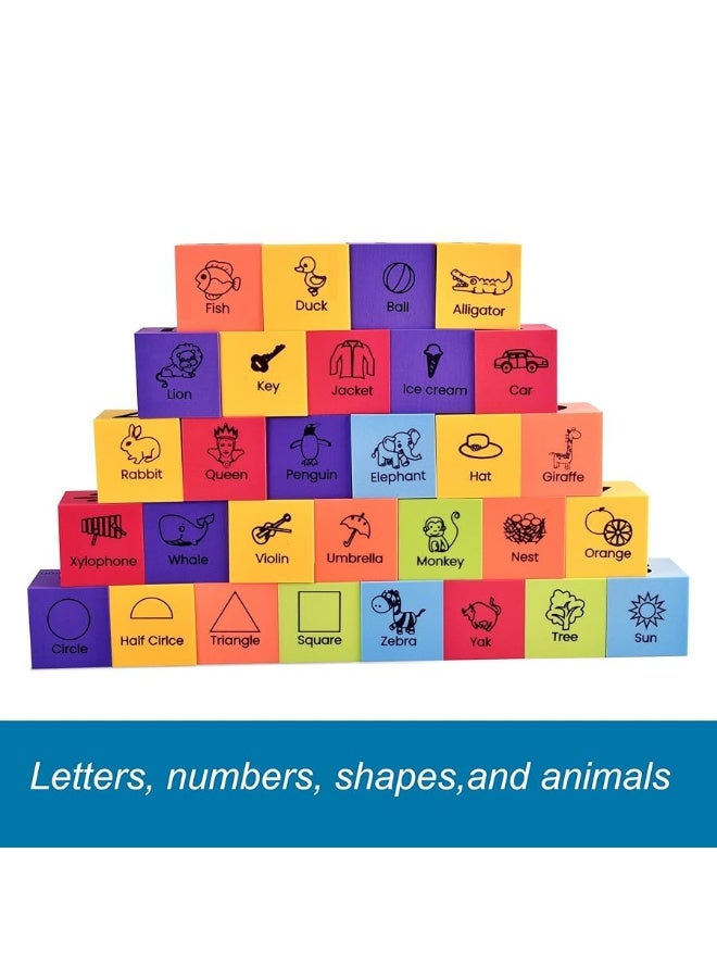 BOHS Foam Learning Blocks - Number,Alphabet,Shapes,Sight Words - Quiet,Safe and Soft Stacking Toys for Toddlers,30pcs