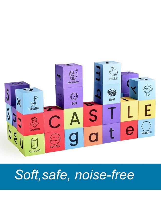 BOHS Foam Learning Blocks - Number,Alphabet,Shapes,Sight Words - Quiet,Safe and Soft Stacking Toys for Toddlers,30pcs