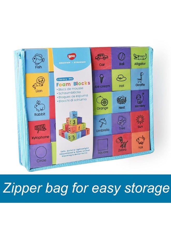 BOHS Foam Learning Blocks - Number,Alphabet,Shapes,Sight Words - Quiet,Safe and Soft Stacking Toys for Toddlers,30pcs