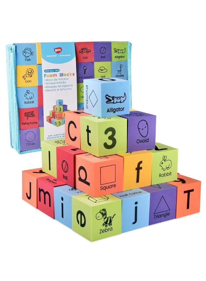 BOHS Foam Learning Blocks - Number,Alphabet,Shapes,Sight Words - Quiet,Safe and Soft Stacking Toys for Toddlers,30pcs