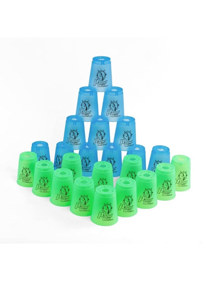 SEISSO Quick Stack Cups 24 PC for Speed Sports Training Game for School Family Party Challenge Competition, Kids Gifts Starter Set of Stacking Cup, Blue & Green