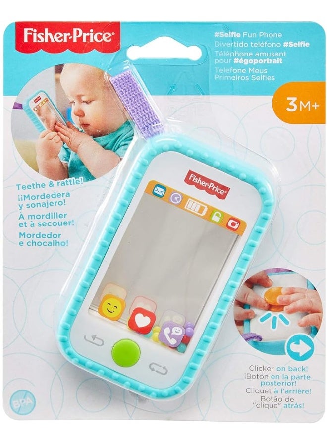 Fisher-Price Baby Toy Hashtag Selfie Fun Phone 3-in-1 Rattle Mirror & BPA-Free Teether for Sensory & Fine Motor Skill Development