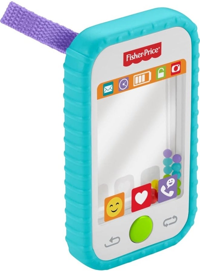 Fisher-Price Baby Toy Hashtag Selfie Fun Phone 3-in-1 Rattle Mirror & BPA-Free Teether for Sensory & Fine Motor Skill Development