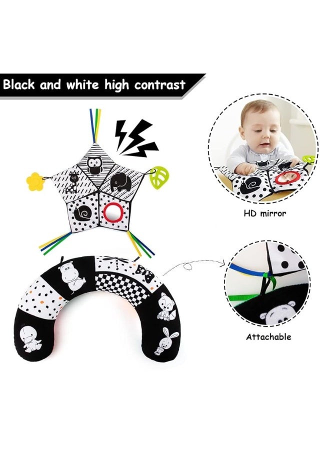 teytoy Tummy Time Pillow with Crinkle Mat & Teethers, Black and White High Contrast Baby Toys with Mirror, Montessori Sensory Crawling Toy for Infant Newborn Toddler Tummy Time Toys 0-6 Months Babies