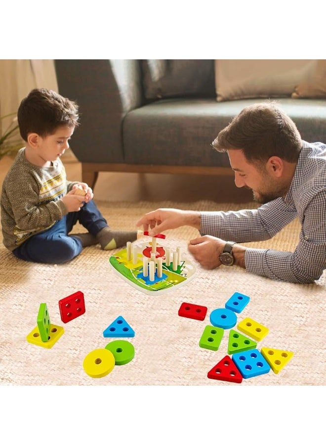 Dreampark Montessori Educational Toddler Toys: Montessori Toys for 1 2 3 Years Old Boys Girls Birthday Gifts, Toddlers Toys Ages 1-2 Wooden Stack and Sort Geometric Board Blocks Toys for Kids Baby