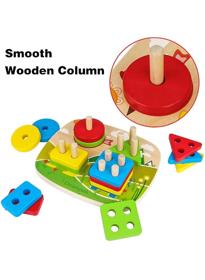 Dreampark Montessori Educational Toddler Toys: Montessori Toys for 1 2 3 Years Old Boys Girls Birthday Gifts, Toddlers Toys Ages 1-2 Wooden Stack and Sort Geometric Board Blocks Toys for Kids Baby