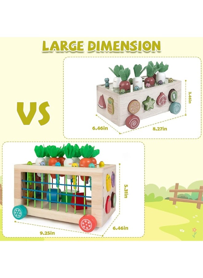 Winique Wooden Montessori Toys for 1 2 Year Old, 6-in-1 Baby Toys 12-18 Months Shape Sorter Educational Toys, 1st Birthday Christmas Easter Gift Sensory Toys Carrot Harvest Game