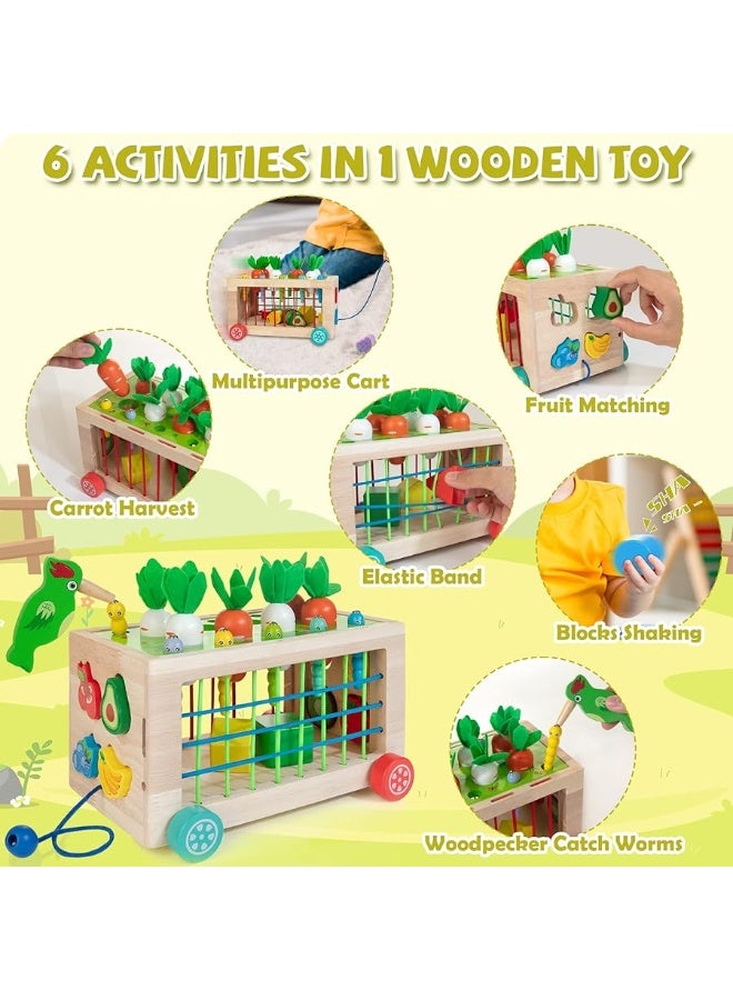 Winique Wooden Montessori Toys for 1 2 Year Old, 6-in-1 Baby Toys 12-18 Months Shape Sorter Educational Toys, 1st Birthday Christmas Easter Gift Sensory Toys Carrot Harvest Game