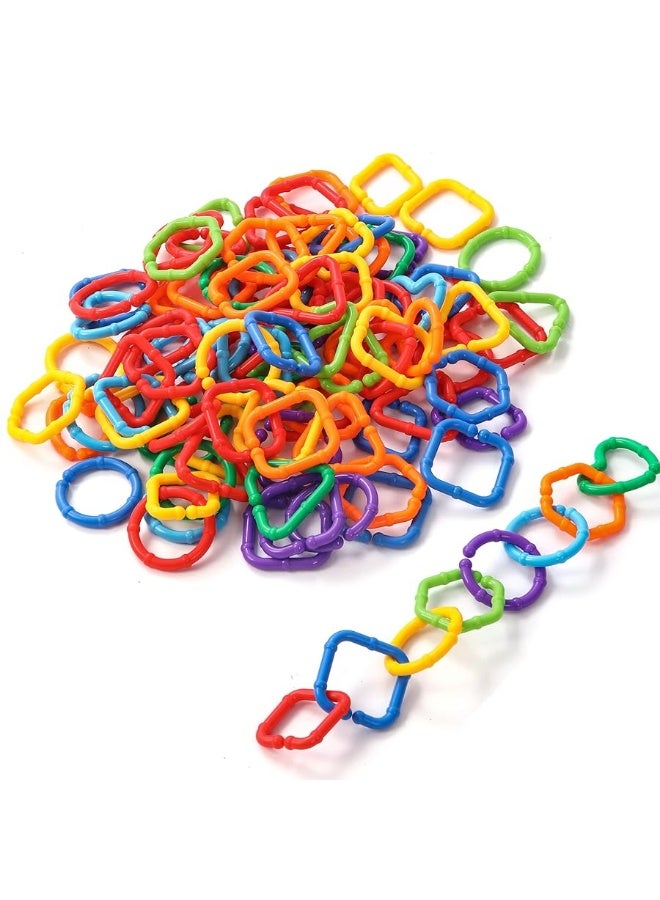 RAINBOW TOYFROG Baby Links Rings - 35 Geometric Linking Chains Ring Toys for Baby - Safe Infant Toys for Teething and Sensory Development - Car Seat & Stroller Toys for Infants & Toddlers