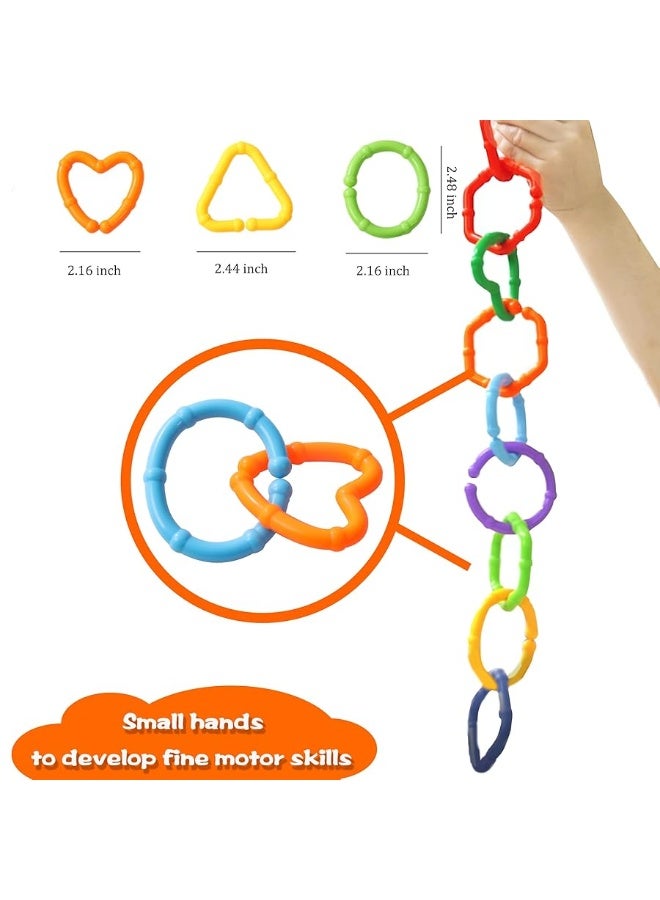 RAINBOW TOYFROG Baby Links Rings - 35 Geometric Linking Chains Ring Toys for Baby - Safe Infant Toys for Teething and Sensory Development - Car Seat & Stroller Toys for Infants & Toddlers