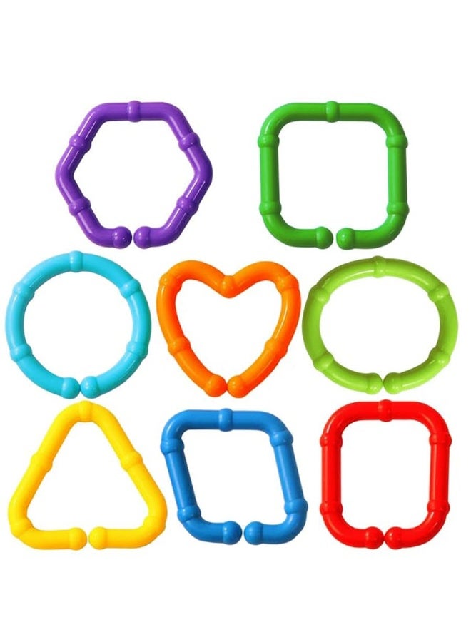 RAINBOW TOYFROG Baby Links Rings - 35 Geometric Linking Chains Ring Toys for Baby - Safe Infant Toys for Teething and Sensory Development - Car Seat & Stroller Toys for Infants & Toddlers