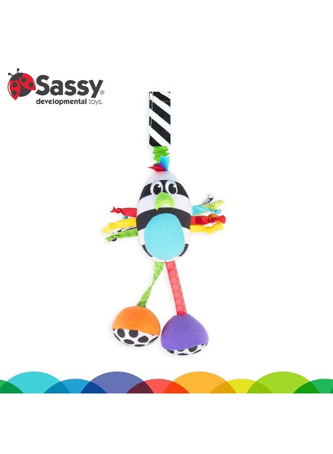Sassy Boppinâ€™ Birdie | Developmental Plush Toy for Early Learning | High Contrast | Attaches to Baby Gear for Travel | for Ages Newborn and Up (80660)