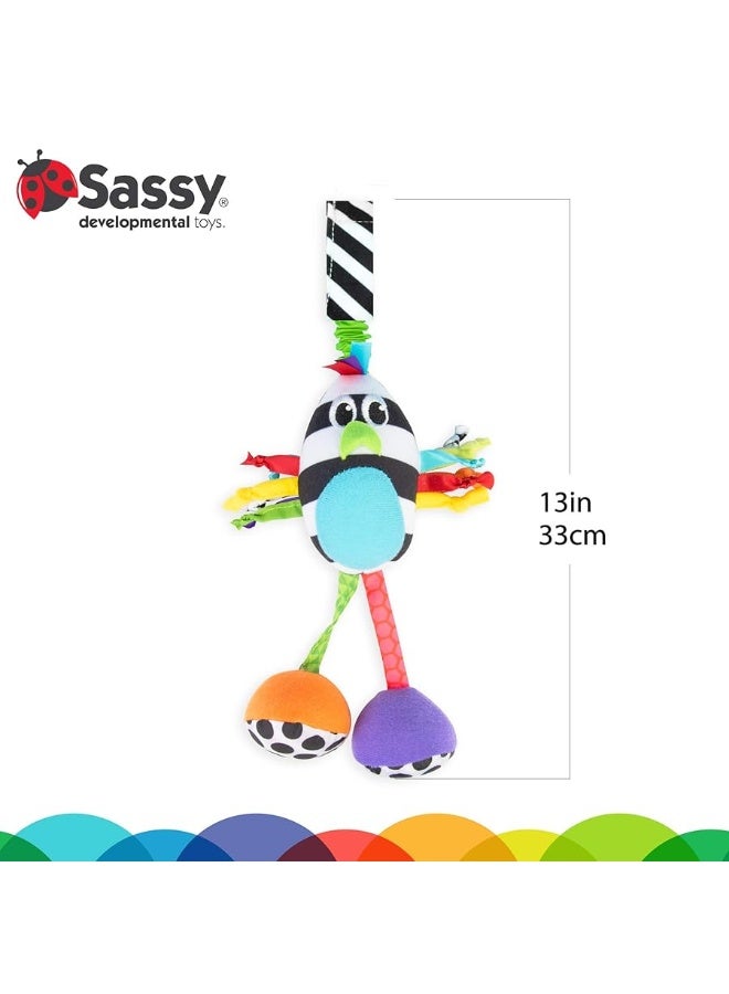Sassy Boppinâ€™ Birdie | Developmental Plush Toy for Early Learning | High Contrast | Attaches to Baby Gear for Travel | for Ages Newborn and Up (80660)