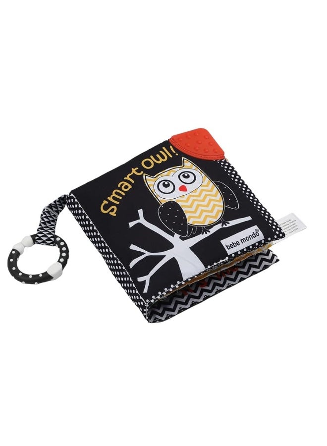 Newborn Baby Book Toys 0 3 6 Months Soft Cloth Crinkle Books for Babies,Infant Tummy Time Mirror Toys High Contrast Sensory Toys Black White 1 Year Old Stroller Toys 3-6 Months Boy Girl Gift-Owl Bee