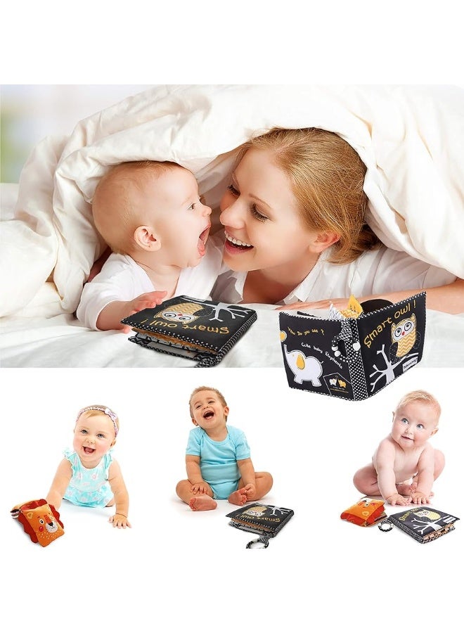 Newborn Baby Book Toys 0 3 6 Months Soft Cloth Crinkle Books for Babies,Infant Tummy Time Mirror Toys High Contrast Sensory Toys Black White 1 Year Old Stroller Toys 3-6 Months Boy Girl Gift-Owl Bee