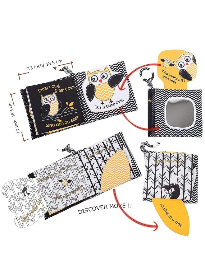Newborn Baby Book Toys 0 3 6 Months Soft Cloth Crinkle Books for Babies,Infant Tummy Time Mirror Toys High Contrast Sensory Toys Black White 1 Year Old Stroller Toys 3-6 Months Boy Girl Gift-Owl Bee