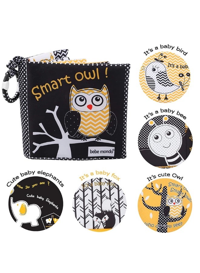 Newborn Baby Book Toys 0 3 6 Months Soft Cloth Crinkle Books for Babies,Infant Tummy Time Mirror Toys High Contrast Sensory Toys Black White 1 Year Old Stroller Toys 3-6 Months Boy Girl Gift-Owl Bee