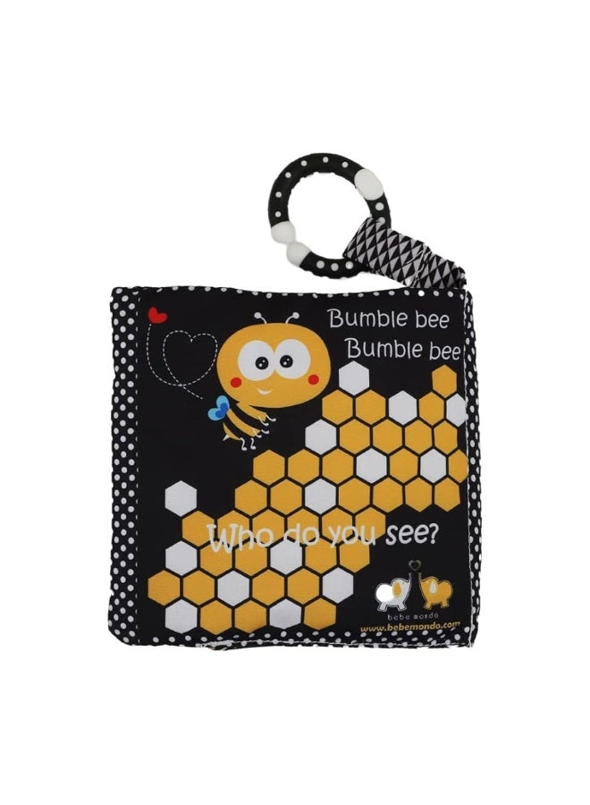 Newborn Baby Book Toys 0 3 6 Months Soft Cloth Crinkle Books for Babies,Infant Tummy Time Mirror Toys High Contrast Sensory Toys Black White 1 Year Old Stroller Toys 3-6 Months Boy Girl Gift-Owl Bee