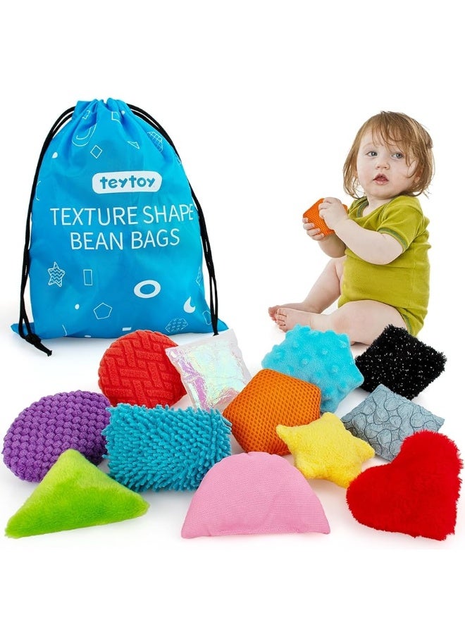 teytoy Texture Sensory Bean Bags Toys for Autism, 12 Fidget Sensory Shape Toys with Storage Bag, Develop Fine Motor & Sensory Play for Baby Special Needs Developmental Toys for Infant Newborn