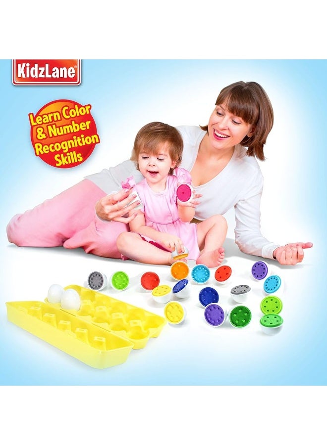 Kidzlane Color Matching Egg Toy Set - 12 Play Eggs Toddler Toys - Educational Color and Number Recognition Skills - Kids Toy Eggs That Crack Open - Learning Egg Game Puzzle for Toddlers, Boys, Girls