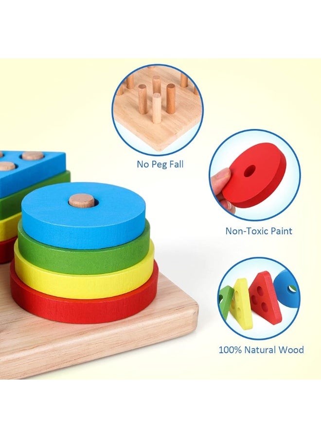 Coogam Wooden Sorting Stacking Montessori Toys, Shape Color Recognition Blocks Matching Puzzle, Fine Motor Skill Educational Preschool Learning Board Game Gift for Kids