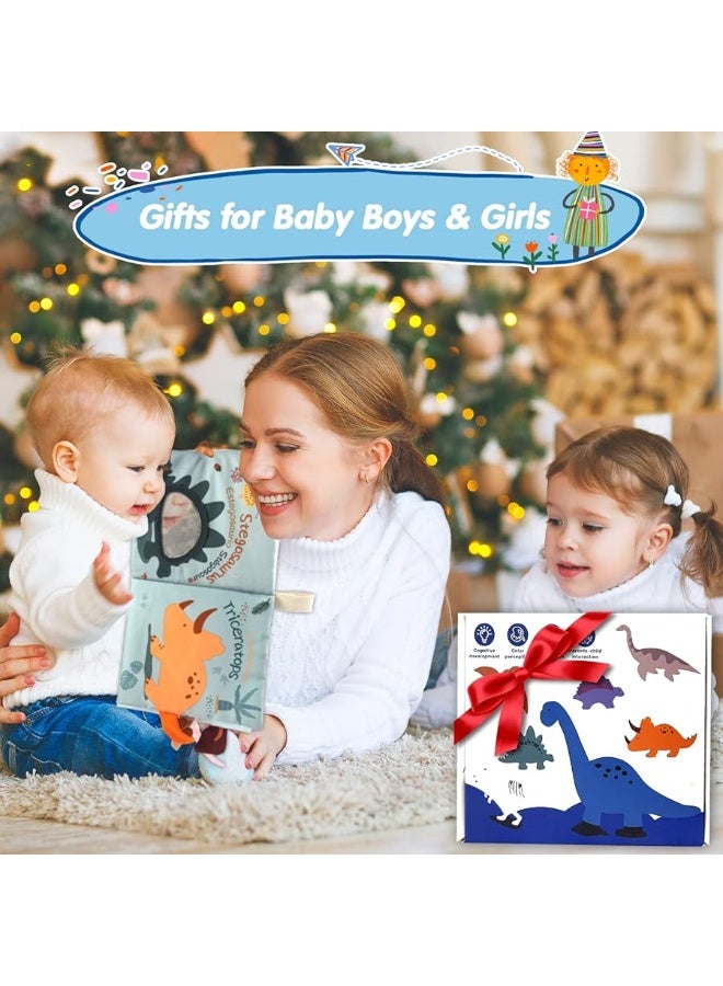 Richgv Baby Books Toys 0-6-12 Months, 3D Touch and Feel Crinkle Cloth Books for Baby Boy Shower Gift, Car Seat &Stroller Toys with Mirror, Maze & Little Dinosaur Newborn Infant Gifts Tummy Time Toys