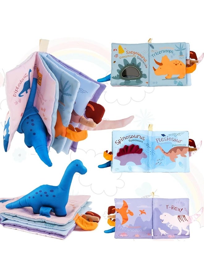 Richgv Baby Books Toys 0-6-12 Months, 3D Touch and Feel Crinkle Cloth Books for Baby Boy Shower Gift, Car Seat &Stroller Toys with Mirror, Maze & Little Dinosaur Newborn Infant Gifts Tummy Time Toys