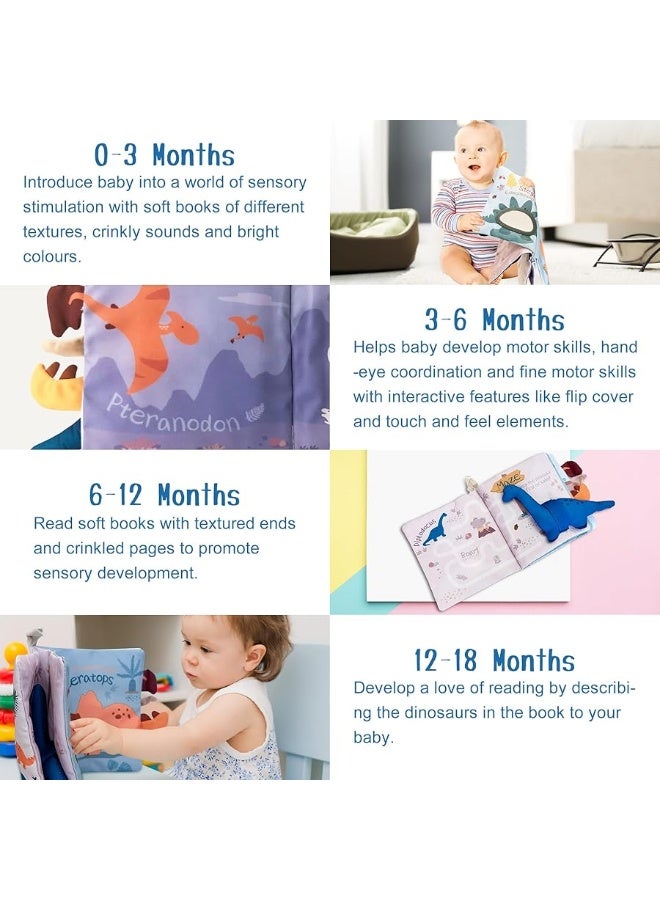 Richgv Baby Books Toys 0-6-12 Months, 3D Touch and Feel Crinkle Cloth Books for Baby Boy Shower Gift, Car Seat &Stroller Toys with Mirror, Maze & Little Dinosaur Newborn Infant Gifts Tummy Time Toys