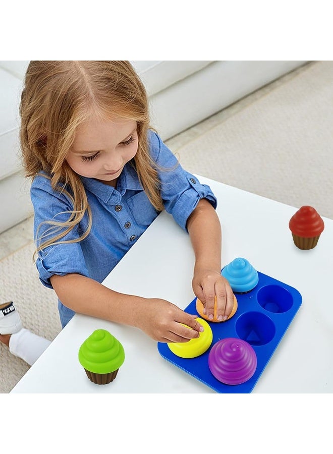 Cupcake Toy Toddler Toy Learning Colors and Shape-Shape Sorting Toys for Toddlers-Geometry Manipulatives Toddler Sensory Toys for Toddlers 1-3 - Toddler Montessori Toys for 18 month old girls boys