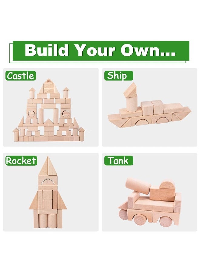 iPlay, iLearn Kid Wooden Building Block Set, Toddler Natural Wood Block Montessori Learning Toy, Large Hardwood Stacking Brick Castle Unit, Preschool Classroom Gift 2 3 4 5 6 8 Year Old Boy Girl Child