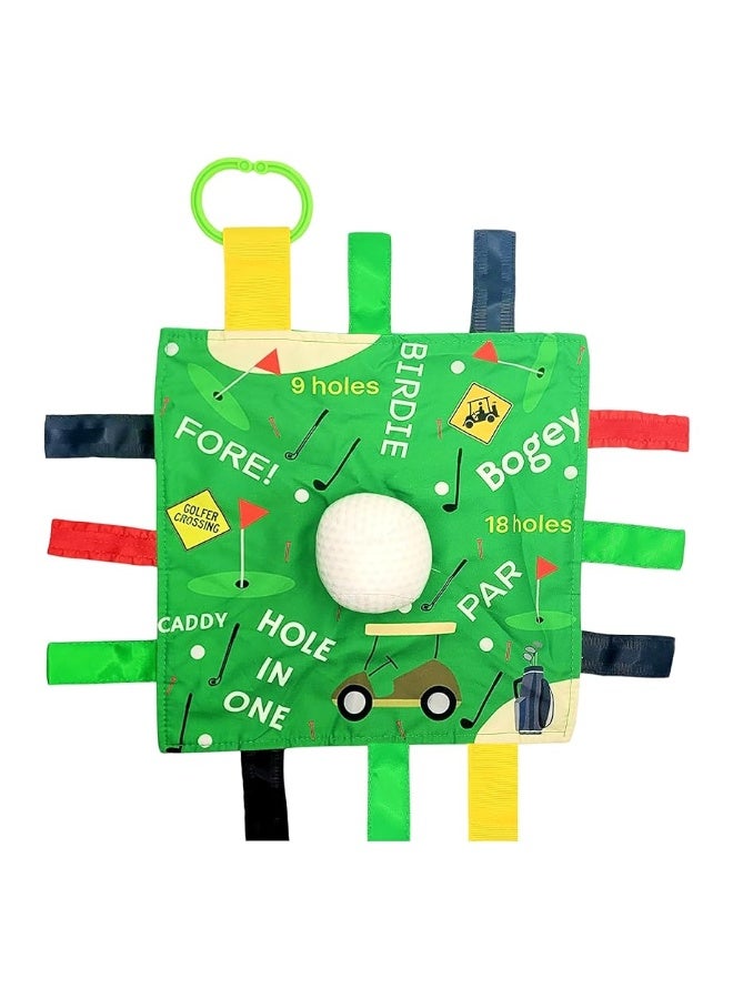 Baby Jack & Co 10x10â€ Golf Sports Lovey Sensory Plush Blanket - Tag Toys for Babies - Baby Stroller Toys - Learn Shapes, Letters & Colors - Perfect Baby Ball Toy & Baby Sports Gift