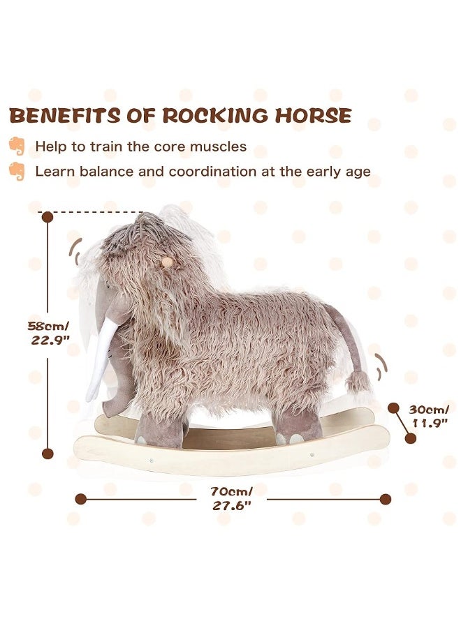 labebe - Plush Rocking Horse, Mammoth Rocker, Stuffed Rocker Toy for Child 1-3 Year Old, Kid Ride On Toy Wooden, Rocking Animal for Infant/Toddler Girl&Boy, Nursery Birthday Gift