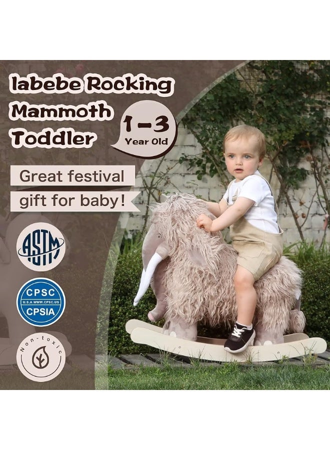 labebe - Plush Rocking Horse, Mammoth Rocker, Stuffed Rocker Toy for Child 1-3 Year Old, Kid Ride On Toy Wooden, Rocking Animal for Infant/Toddler Girl&Boy, Nursery Birthday Gift