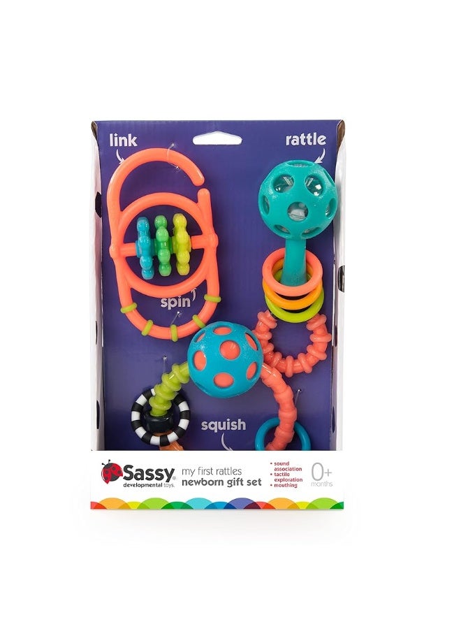 Sassy My First Rattles Newborn Gift Set with 3 Soft and Flexible Rattles, Ages 0+ Months