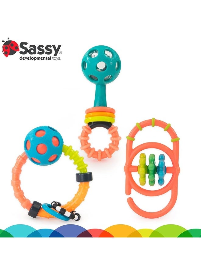 Sassy My First Rattles Newborn Gift Set with 3 Soft and Flexible Rattles, Ages 0+ Months