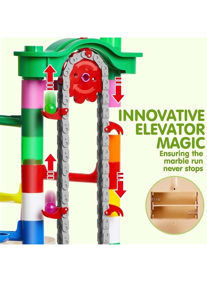 JOYIN 236Pcs Glowing Marble Run with Motorized Elevator Construction Building Blocks Toys with 30 Glow in The Dark Plastic Marbles STEM Gifts for Boys and Girls