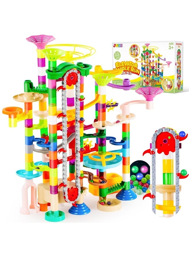 JOYIN 236Pcs Glowing Marble Run with Motorized Elevator Construction Building Blocks Toys with 30 Glow in The Dark Plastic Marbles STEM Gifts for Boys and Girls